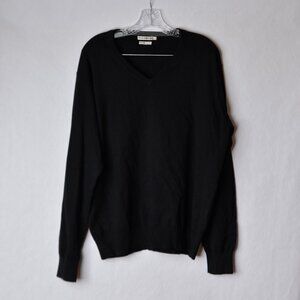 Peter Millar Mens Large Black V Neck Sweater Cotton Cashmere Blend
